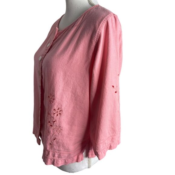 Erika Vintage Linen Blend Pink 3/4 Sleeve Button-Up Shirt - Picture 2 of 6
